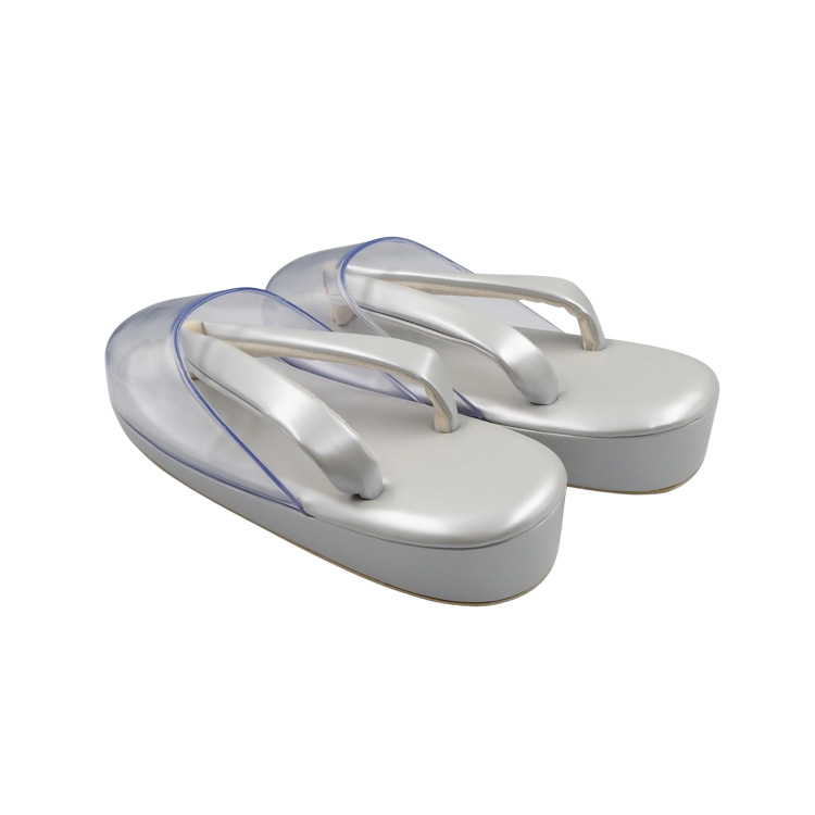 衿秀 雨草履 エナメル Mサイズ 白梅鼠の画像