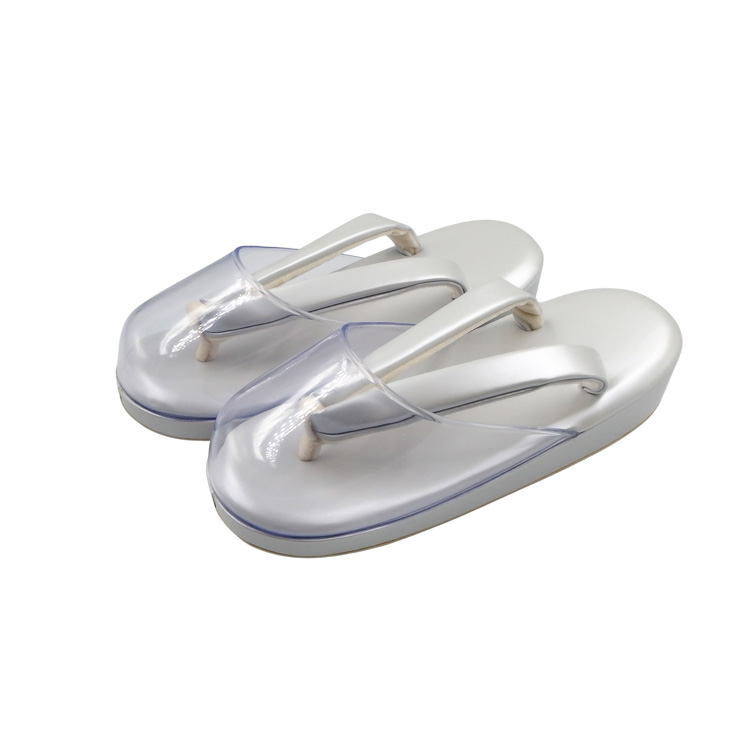 衿秀 雨草履 エナメル Mサイズ 白梅鼠の画像