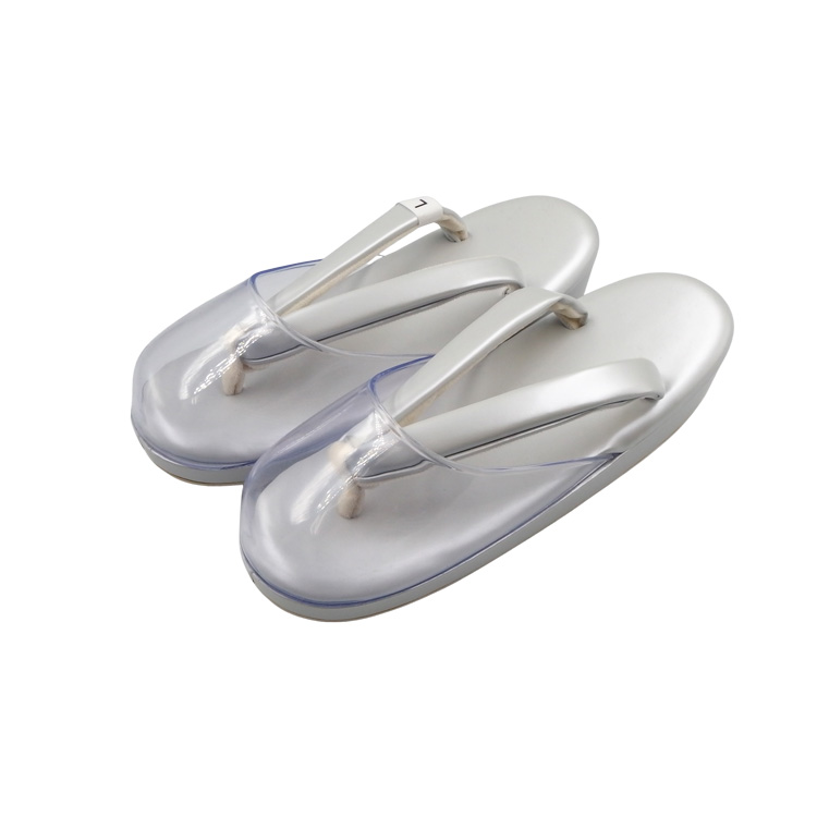 衿秀 雨草履 エナメル Lサイズ 白梅鼠の画像