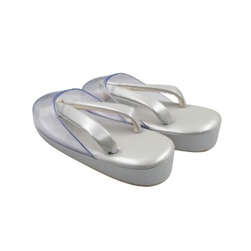 衿秀 雨草履 エナメル Lサイズ 白梅鼠の画像