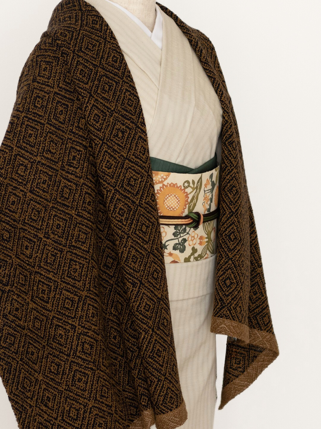 Kameli apartment（カメリ アパートメント）「茶×紺」手織り大判ストール（ショール）リネン×ウール＜即日発送可＞の画像