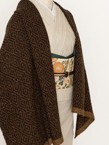 Kameli apartment（カメリ アパートメント）「茶×紺」手織り大判ストール（ショール）リネン×ウール＜即日発送可＞の画像