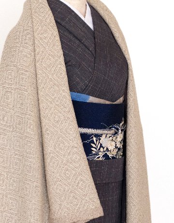 Kameli apartment（カメリ アパートメント）「白茶×エクリュ（生成）」手織り大判ストール（ショール）リネン×ウール＜即日発送可＞の画像