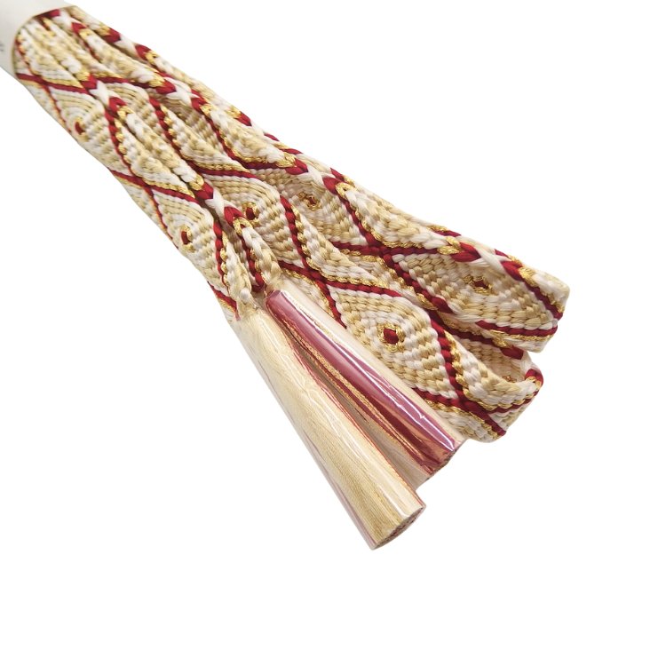 千成堂着物店 帯締め 「手組唐組・切房 別注」 白よごしに紅（深い赤系）と白茶・金糸＜即日発送可＞の画像