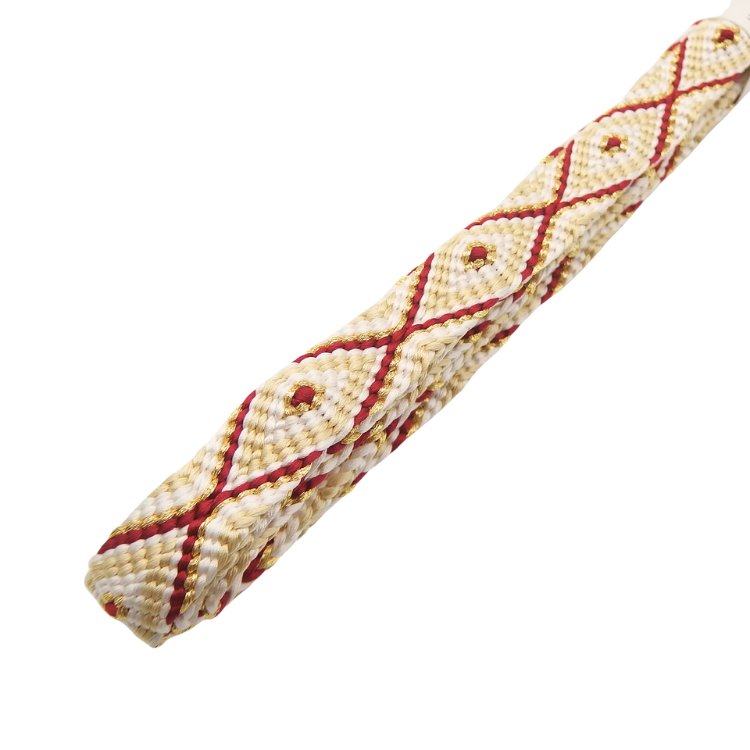 千成堂着物店 帯締め 「手組唐組・切房 別注」 白よごしに紅（深い赤系）と白茶・金糸＜即日発送可＞の画像