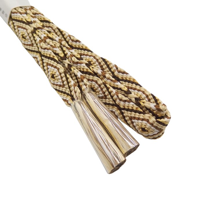 千成堂着物店 帯締め 「手組唐組・切房 別注」 生成・白よごしに濃茶・金糸＜即日発送可＞の画像