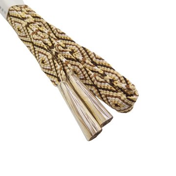 千成堂着物店 帯締め 「手組唐組・切房 別注」 生成・白よごしに濃茶・金糸＜即日発送可＞の画像