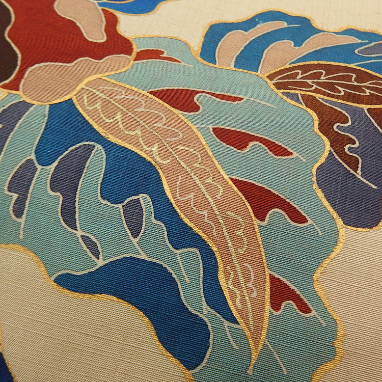 アトリエ品川 「青牡丹（紬地）」 九寸名古屋帯 染め帯 茶系の生成色＜お仕立て代込＞の画像