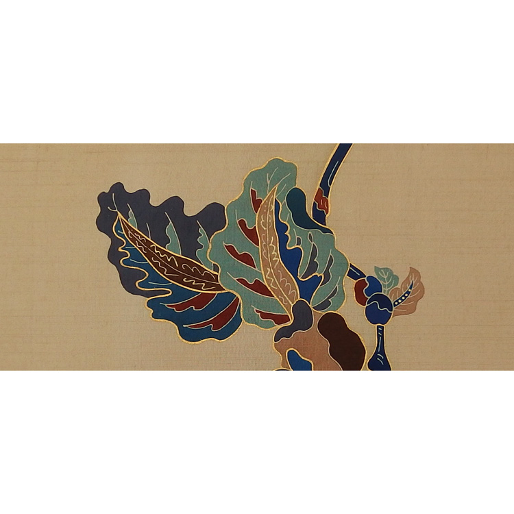 アトリエ品川 「青牡丹（紬地）」 九寸名古屋帯 染め帯 茶系の生成色＜お仕立て代込＞の画像