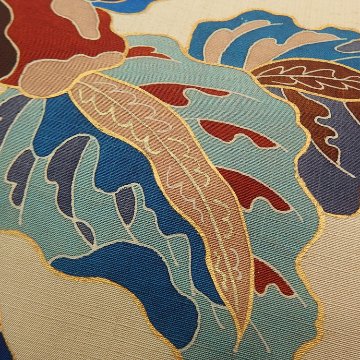 アトリエ品川 「青牡丹（紬地）」 九寸名古屋帯 染め帯 茶系の生成色＜お仕立て代込＞の画像