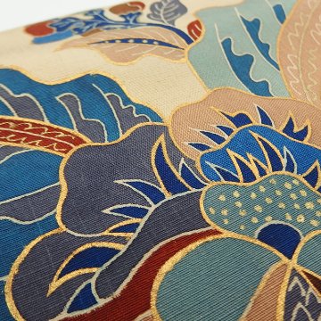 アトリエ品川 「青牡丹（紬地）」 九寸名古屋帯 染め帯 茶系の生成色＜お仕立て代込＞の画像