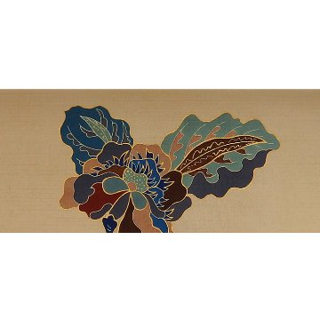 アトリエ品川 「青牡丹（紬地）」 九寸名古屋帯 染め帯 茶系の生成色＜お仕立て代込＞の画像