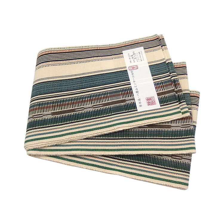 ＜お仕立て代込＞鈴木美緒「草木染・八重山ミンサー」 生成に白茶と緑の画像