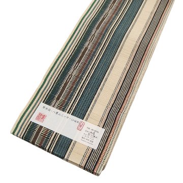 ＜お仕立て代込＞鈴木美緒「草木染・八重山ミンサー」 生成に白茶と緑の画像