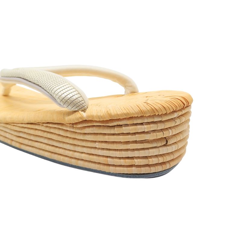 衿秀 南部表（畳表・志那表）×シコロ織鼻緒「前3後7」Lサイズ 草履 生成＜即日発送可＞の画像