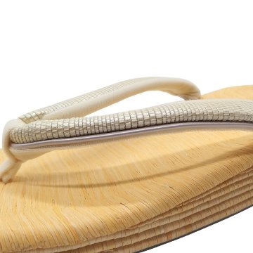 衿秀 南部表（畳表・志那表）×シコロ織鼻緒「前3後7」Lサイズ 草履 生成＜即日発送可＞の画像