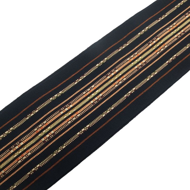  ＜お仕立て代込＞大城一夫 （大城廣四郎織物工房）「道屯織」半幅帯 黒に茶（オレンジみの茶）の画像