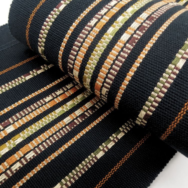  ＜お仕立て代込＞大城一夫 （大城廣四郎織物工房）「道屯織」半幅帯 黒に茶（オレンジみの茶）の画像