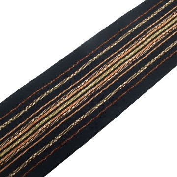  ＜お仕立て代込＞大城一夫 （大城廣四郎織物工房）「道屯織」半幅帯 黒に茶（オレンジみの茶）の画像