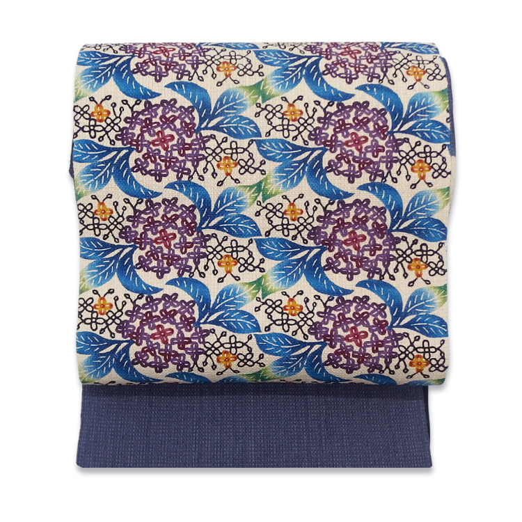 ＜お仕立て代込＞城間栄順（城間びんがた工房）×手織真綿帯（織田工房）「花車」灰紫 本場琉球紅型 八寸名古屋帯 染め帯の画像