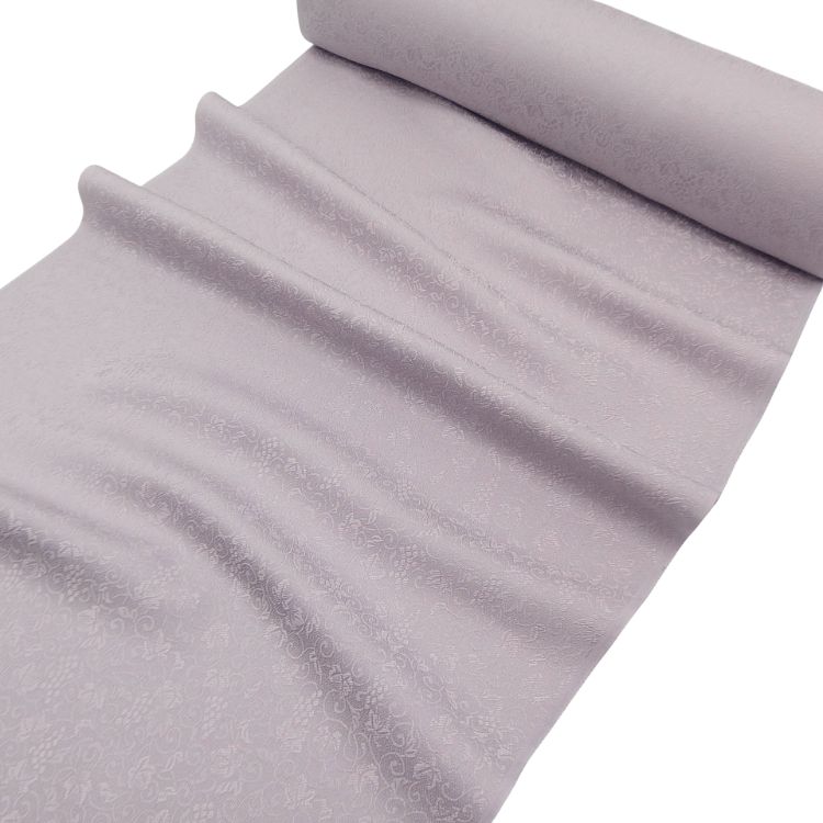 ＜お仕立て代込＞京都丹後の機屋×千成堂着物店 「葡萄唐草 伊予生糸 一尺三分着尺」薄灰紫（色無地）の画像