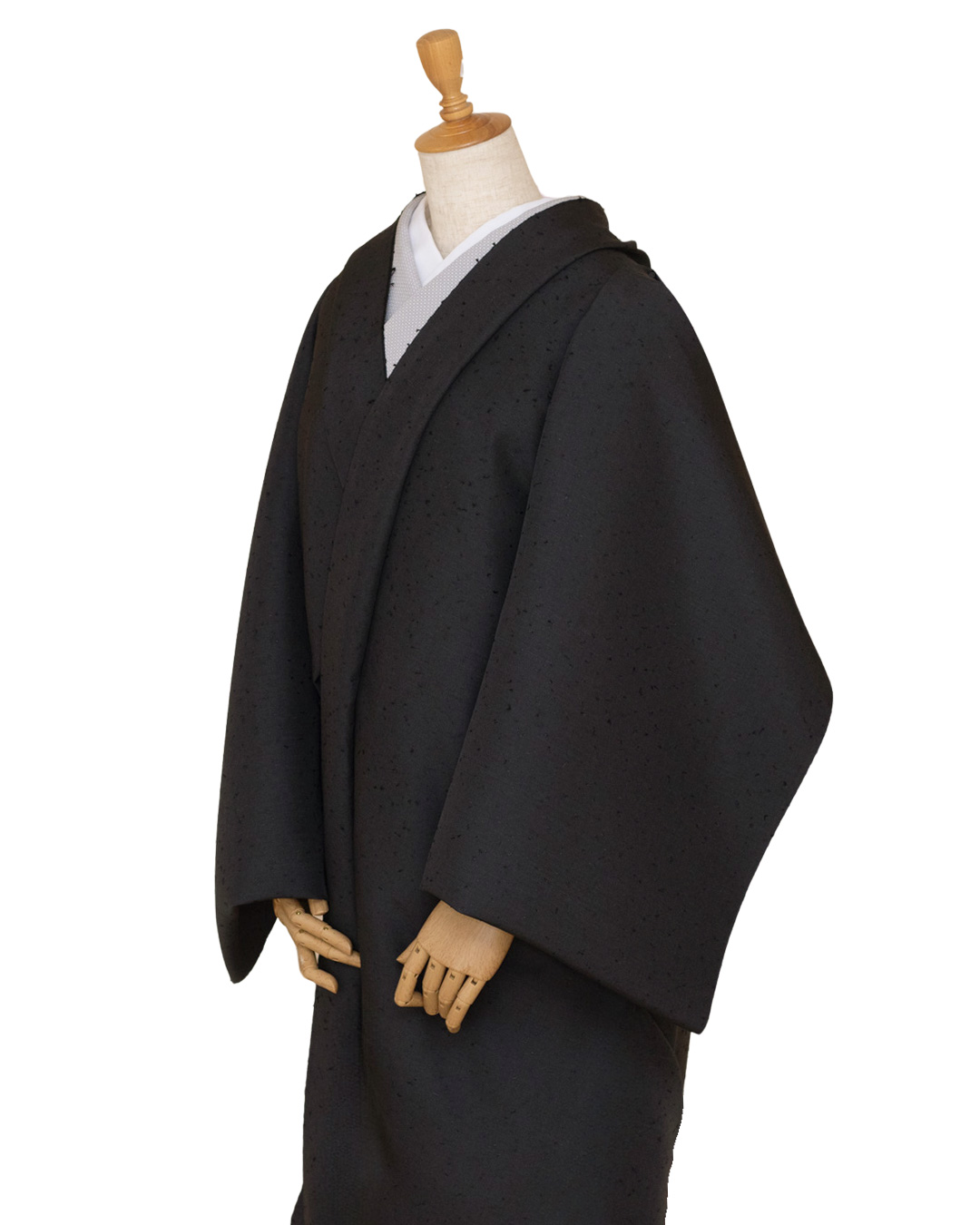 <お仕立て代込>濱紬×千成堂着物店 「網織紬（ひげ紬）一等品」 羽尺（コート地） 墨色の画像