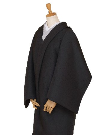 <お仕立て代込>濱紬×千成堂着物店 「網織紬（ひげ紬）一等品」 羽尺（コート地） 墨色の画像