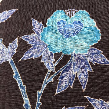 ＜お仕立て代込＞多ち花（たちばな）「ガルーダ（草花更紗）」 九寸名古屋帯 摺り友禅 染め帯 夏帯〜単衣帯 墨茶に青の画像