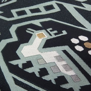 ＜リユースとヴィンテージ＞服部織物 洒落袋帯 「有栖川文様」 墨黒×灰白緑＜即日発送可＞の画像