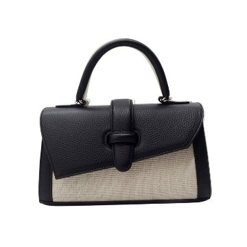 <10/31 21:00～ 発売>SHOJIFUJITA（ショウジフジタ） 「DANCER TOILE 5 横長 シュリンク / BLACK × 麻 / ECRU」 ハンドバッグの画像