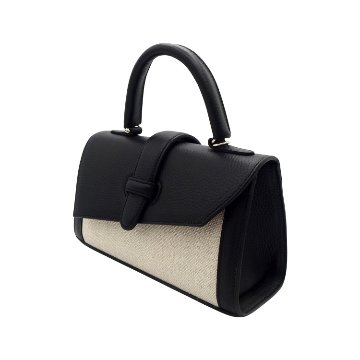 <10/31 21:00～ 発売>SHOJIFUJITA（ショウジフジタ） 「DANCER TOILE 5 横長 シュリンク / BLACK × 麻 / ECRU」 ハンドバッグの画像