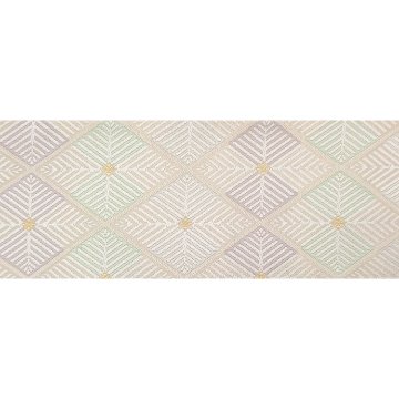 ＜お仕立て済・即日発送可＞河合美術織物 袋帯 菱重繋文（ひしがさね） 白に白緑・灰紫の画像