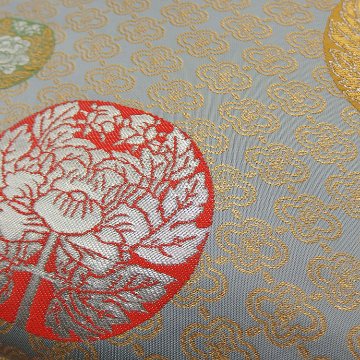 ＜リユースとヴィンテージ＞龍村晋 袋帯「近衛富貴文錦」灰×金糸＜即日発送可＞の画像