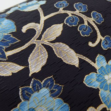 お仕立て代込＞岡重「更紗×博多織」八寸名古屋帯 染め帯 黒と瑠璃紺