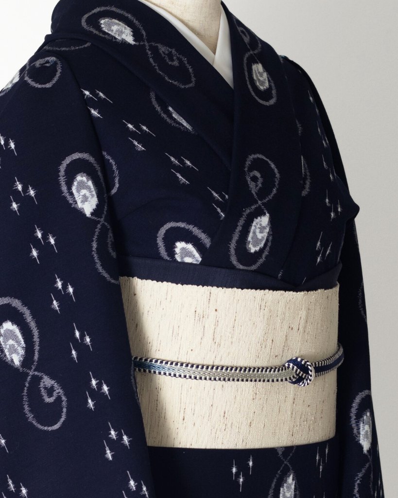 山村衛「本場手織（伝統的工芸品）久留米絣」着尺 濃紺＜お仕立て代込＞の画像