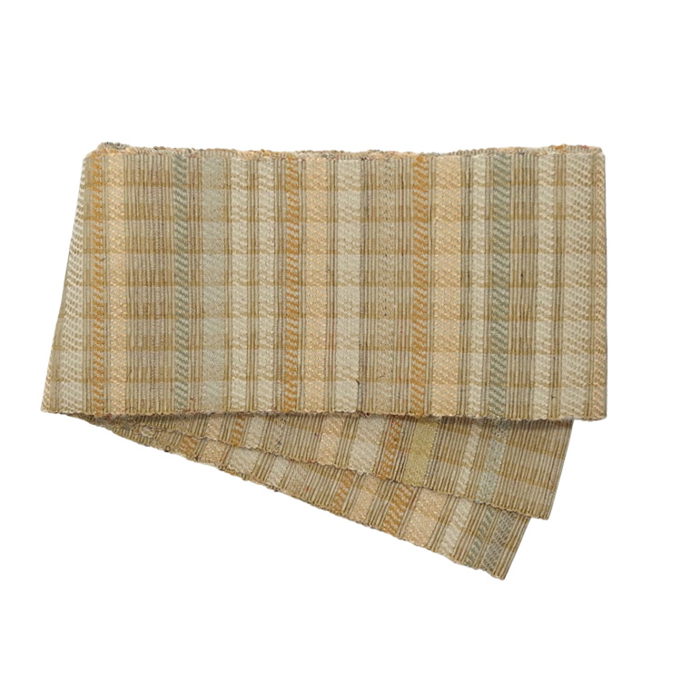 小林純子 「裂織布（さきおりふ）・仕立て上がり」 半幅帯 灰黄緑に橙の画像