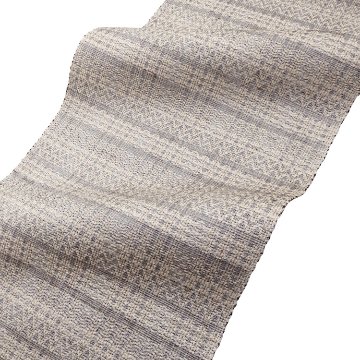 お仕立て代込＞小林純子 「裂織布（さきおりふ）」 八寸名古屋帯 灰青