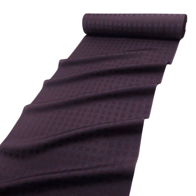 ＜お仕立て代込＞京都丹後の機屋×千成堂着物店 「野蚕白着尺 吉野格子文」葡萄染（紫系）（色無地）の画像