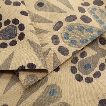 ＜お仕立て上がり＞向井詩織 「No.645」夏結城紬 半幅帯 千成堂別注 染め帯 生成色に薄藍色（ベージュ系）の画像