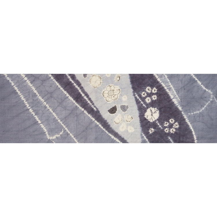 ＜お仕立て代込＞しょうざん「辻が花文×生紬」名古屋帯 灰藤色（アッシュな紫系）染め帯の画像