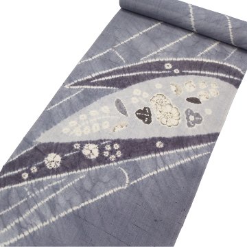 ＜お仕立て代込＞しょうざん「辻が花文×生紬」名古屋帯 灰藤色（アッシュな紫系）染め帯の画像