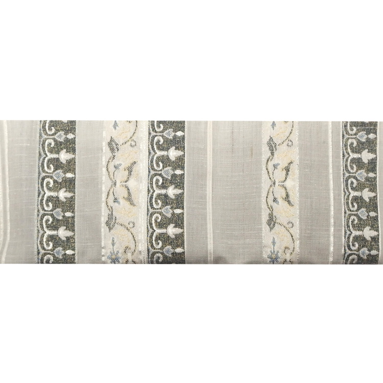 ＜お仕立て代込＞齋藤織物（さいとうおりもの）「垂飾横段唐草」名古屋帯 灰生成色の画像