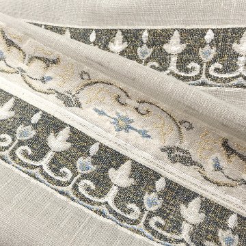 ＜お仕立て代込＞齋藤織物（さいとうおりもの）「垂飾横段唐草」名古屋帯 灰生成色の画像