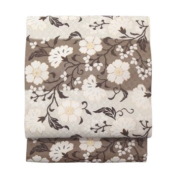 ＜お仕立て代込＞織楽浅野（しょくらくあさの）「トルコ花文」袋帯 生成と江戸鼠（灰茶系）の画像