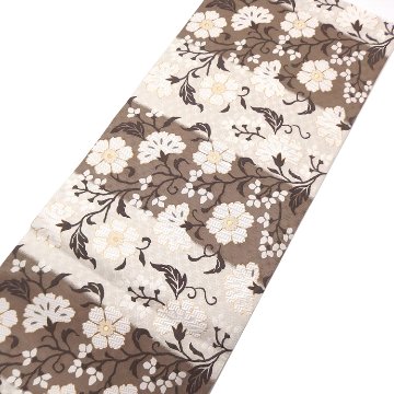 ＜お仕立て代込＞織楽浅野（しょくらくあさの）「トルコ花文」袋帯 生成と江戸鼠（灰茶系）の画像