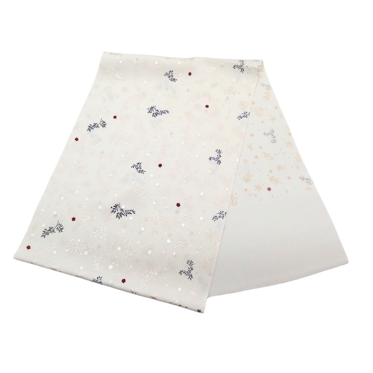 和小物さくら 帯揚げ 友禅三枚型 新・松竹梅散らし 白色にシャンパンゴールド（黄色味の銀）＜即日発送可＞の画像