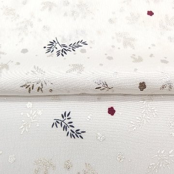 和小物さくら 帯揚げ 友禅三枚型 新・松竹梅散らし 白色にシャンパンゴールド（黄色味の銀）＜即日発送可＞の画像