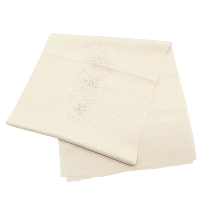 和小物さくら 帯揚げ  雪花銀ちらし 刺繍 白練色（白に近いベージュ系）＜即日発送可＞の画像