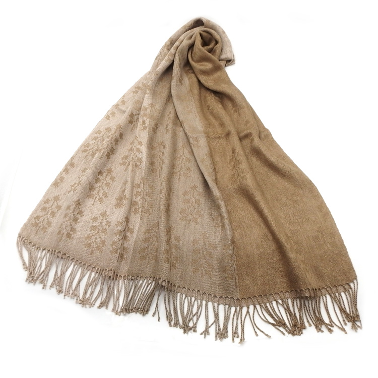 吉野綾 「ダマスク織の大判ショール(ストール)  × ベルフラワー文様」草木染 茶鼠色の画像