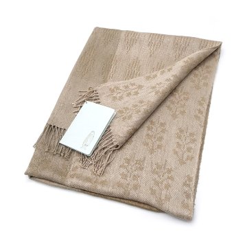 <11/18 21:00～ 発売>吉野綾 「ダマスク織の大判ショール(ストール) 木立と葉」草木染 茶鼠色の画像